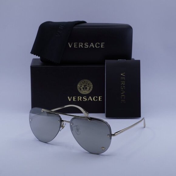 Versace VE2231 12526G Sunglasses Pale Gold Aviator Frame, Grey Lenses - Picture 11 of 11